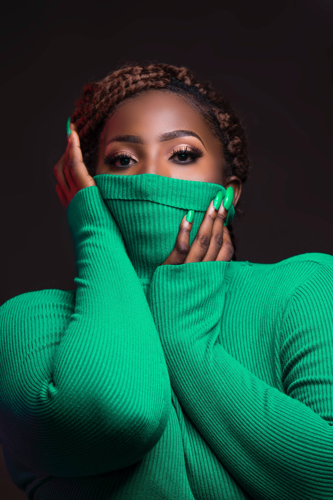 Empowered Black Woman In Green Ribbed Knit Sweater