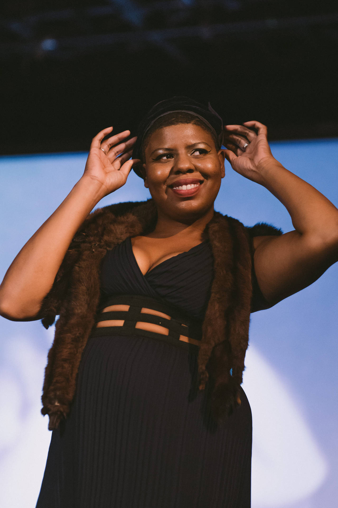 Empowered Fat Black Woman In Stylish Beret Background