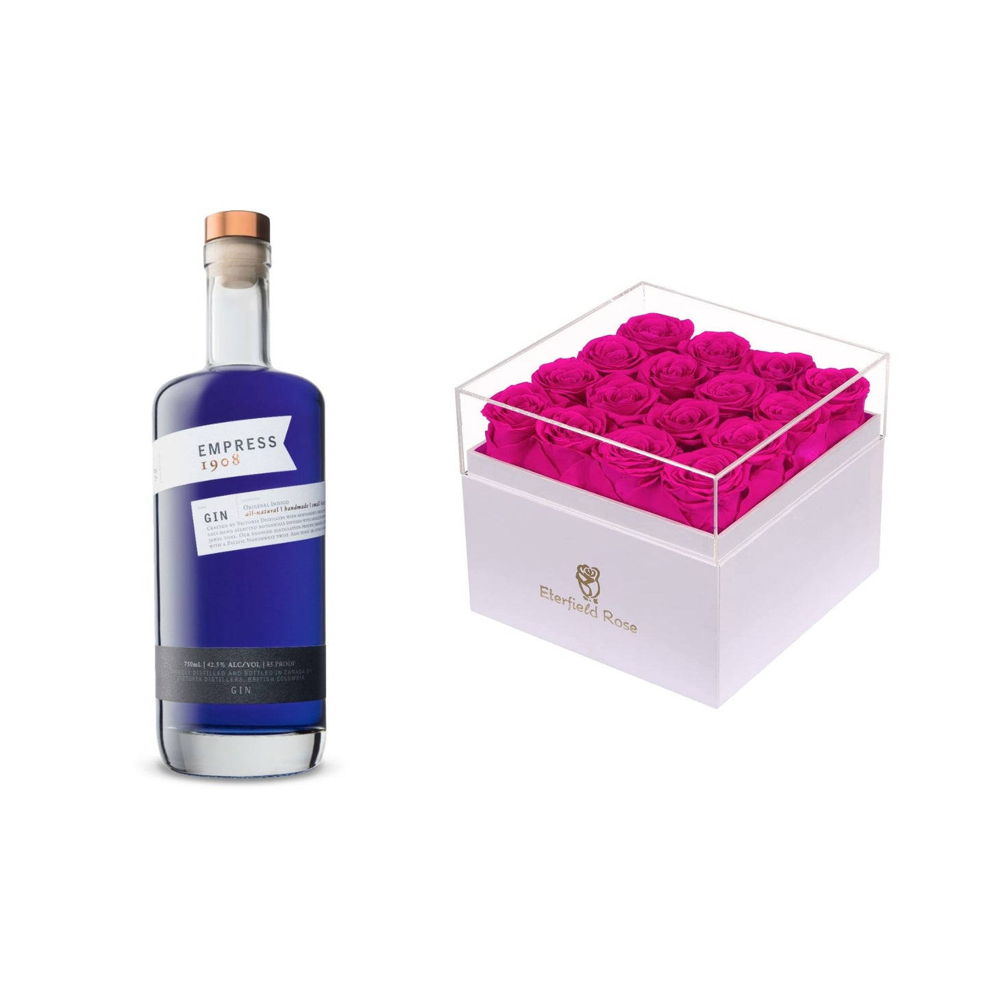 Empress 1908 Gin With Eterfield Roses Background