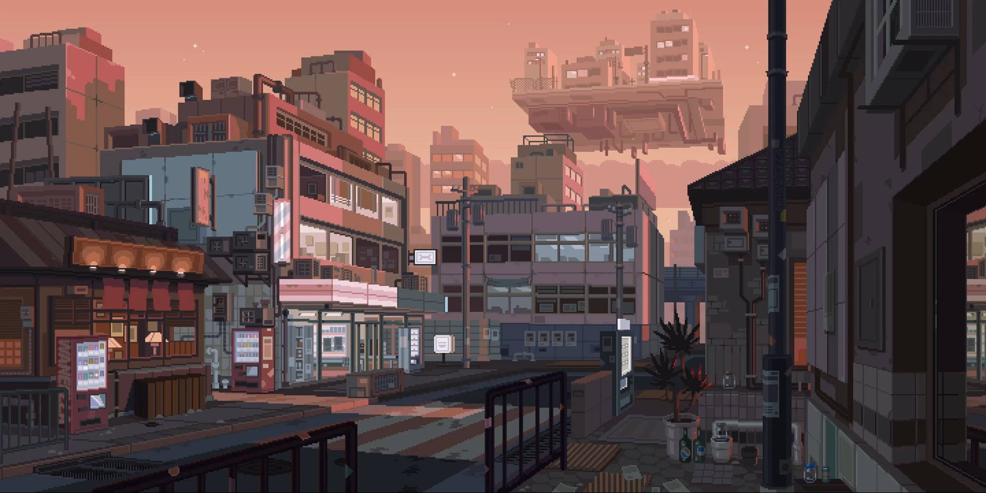 Empty City Streets In Aesthetic Pixel Art Background