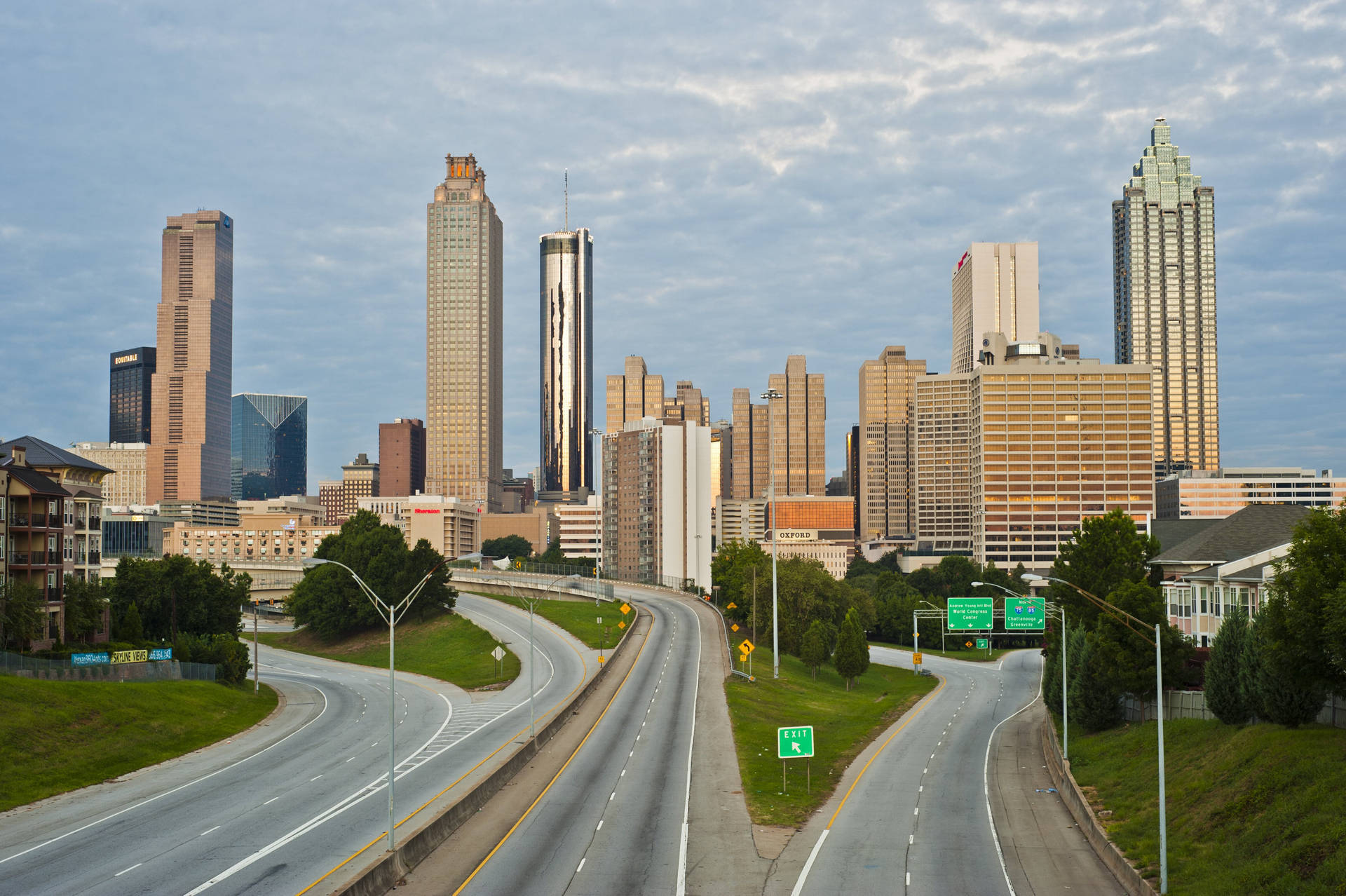 Empty Freedom Parkway Atlanta Skyline Background