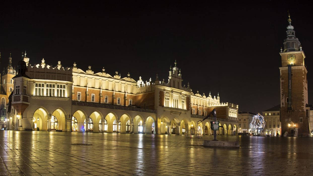 Empty Krakow Cloth Hall, Poland At Night