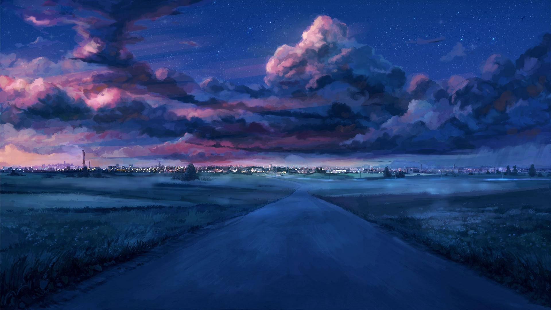 Empty Road Anime Night Sky Background