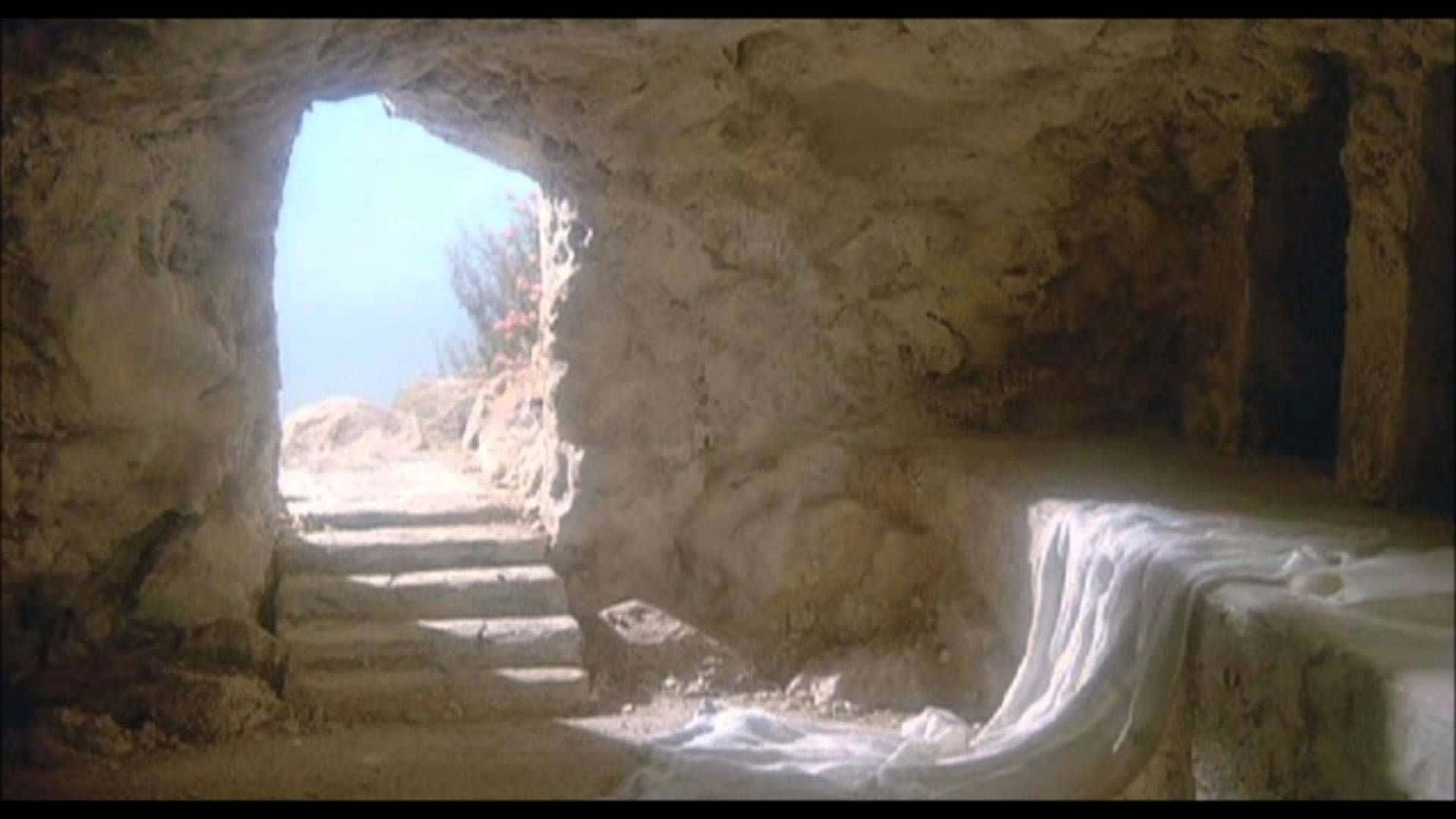 Empty Tomb With A White Cloth Background