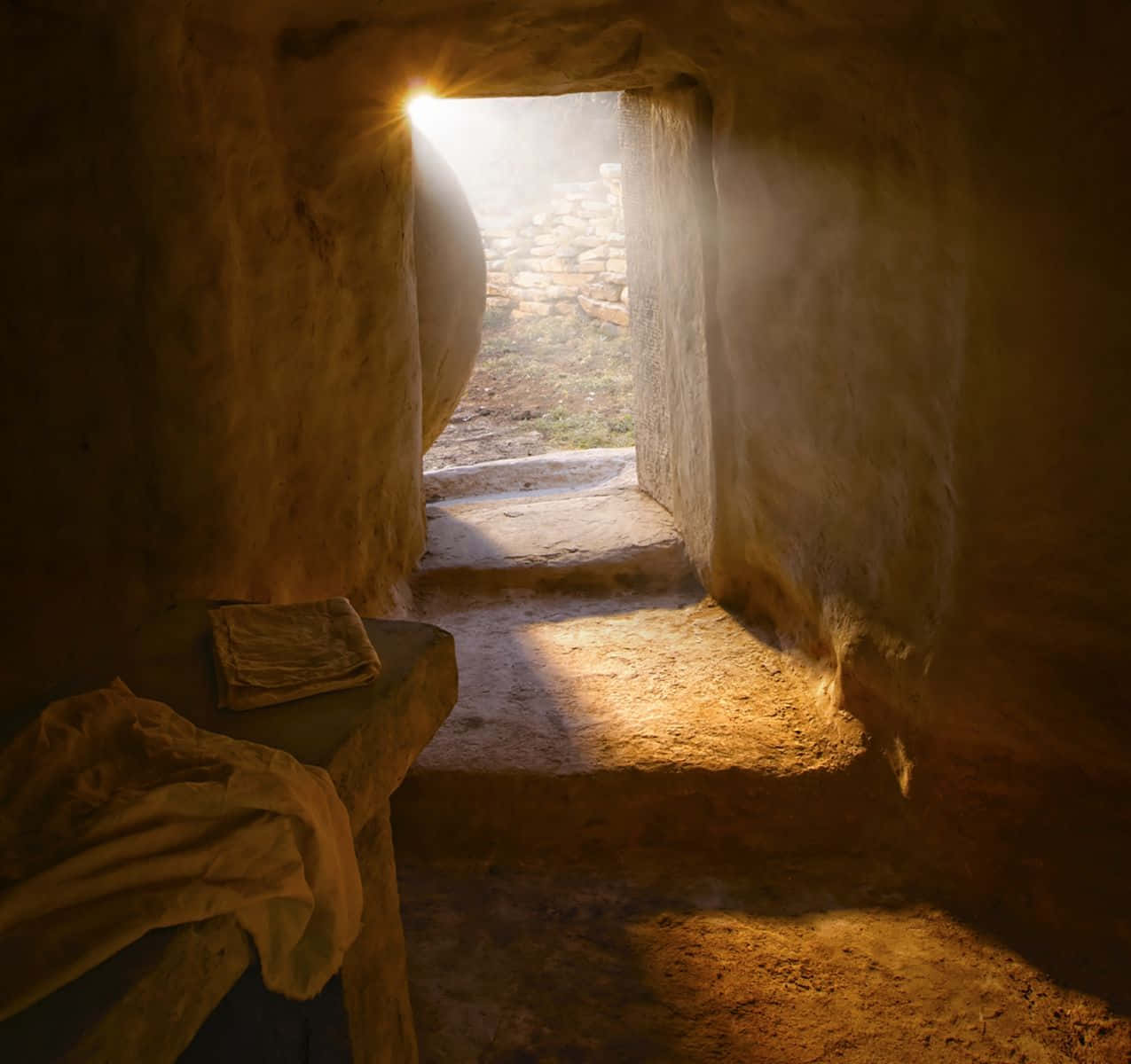 Empty Tomb With Stone Steps Background