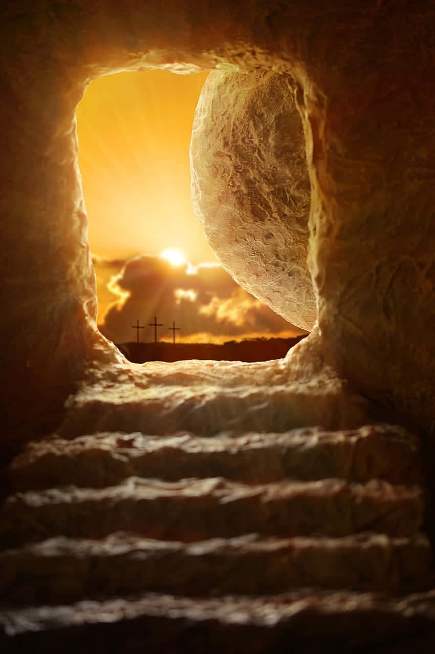 Empty Tomb With The Sun Peeking Background