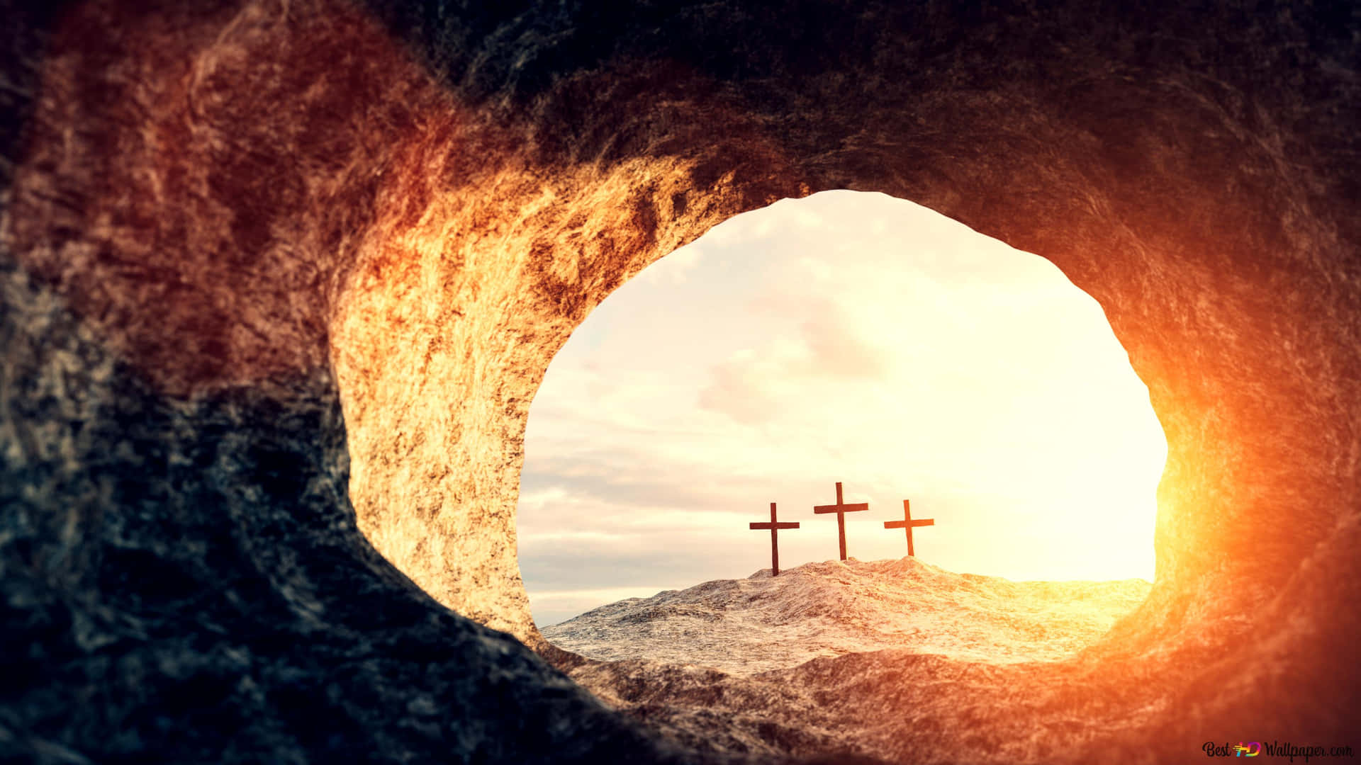 Empty Tomb With The Sun Rising Background