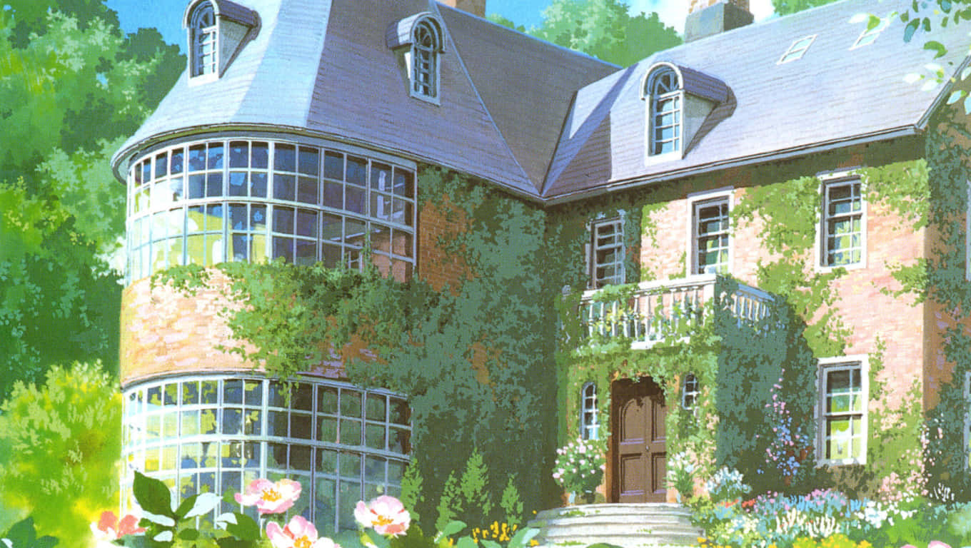 Enchanted Anime Garden Estate Background