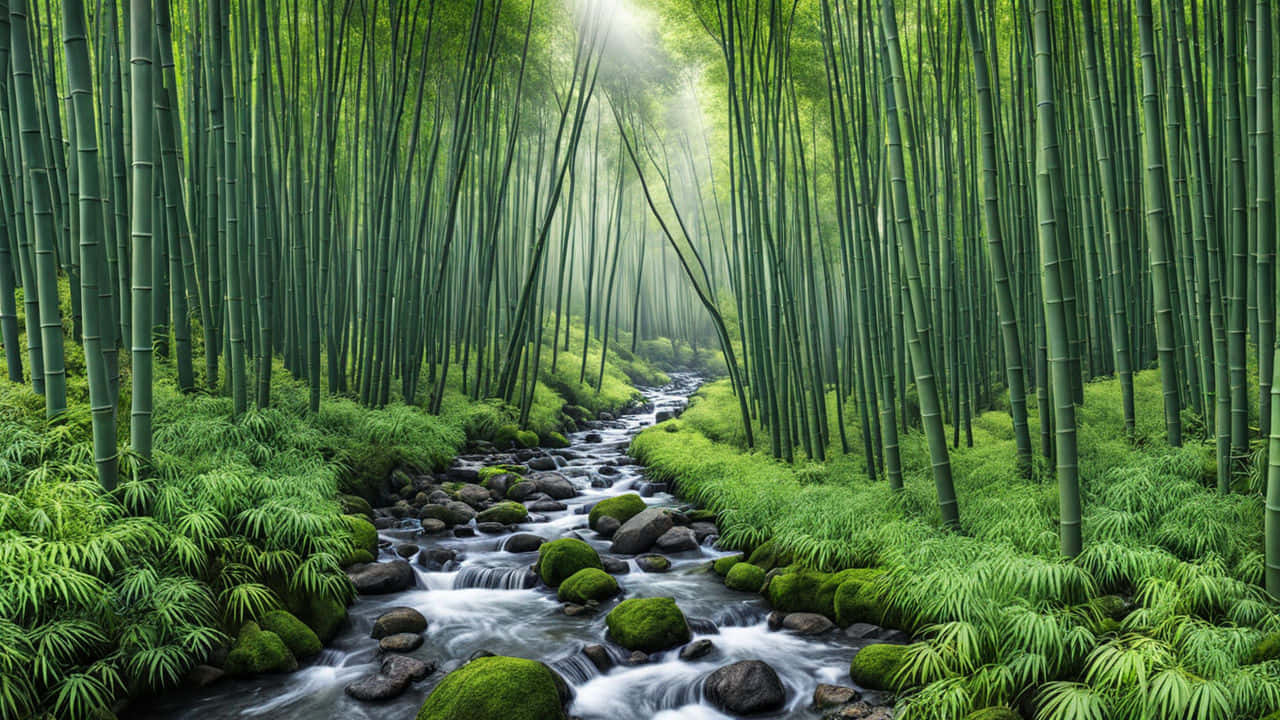 Enchanted_ Bamboo_ Forest_ Stream_ H D Background
