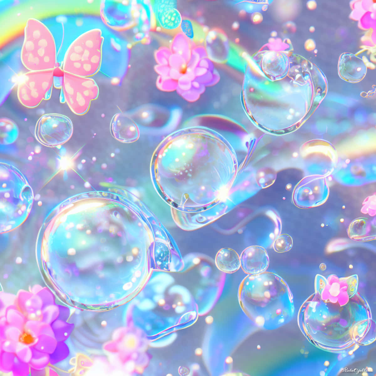Enchanted Butterfliesand Bubbles Background