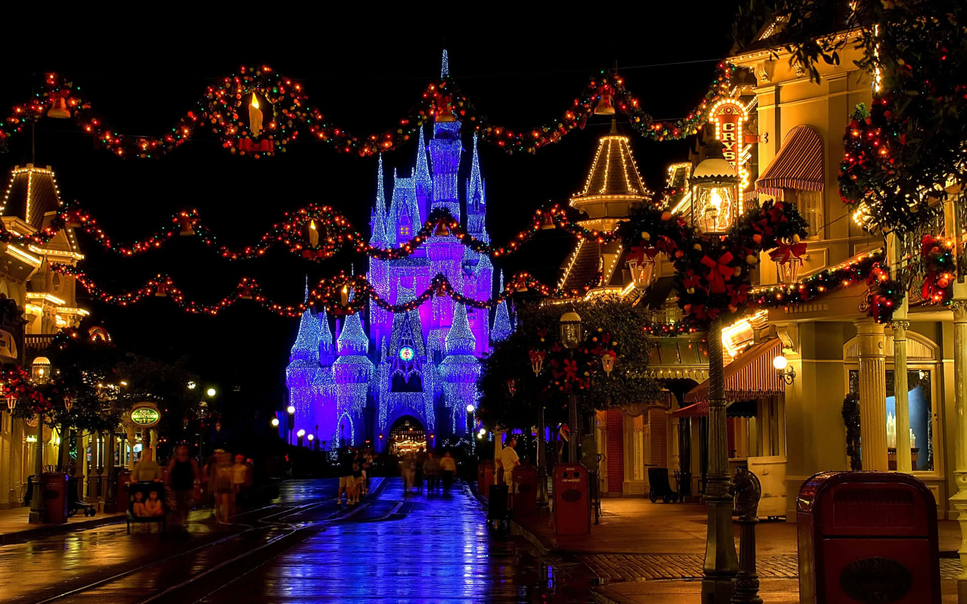 Enchanted Castle Christmas Lights Background