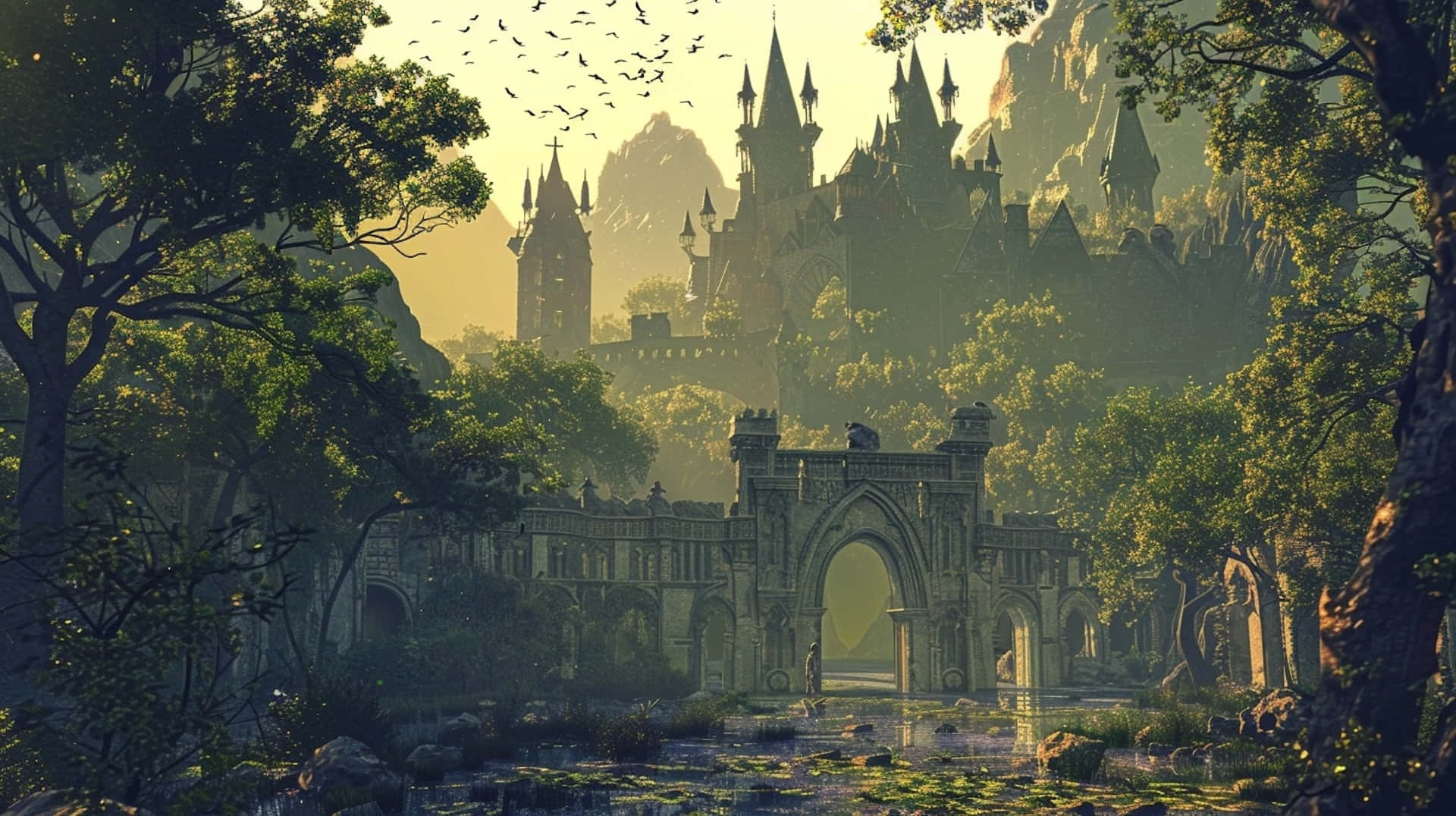 Enchanted_ Castle_ Sunrise Background