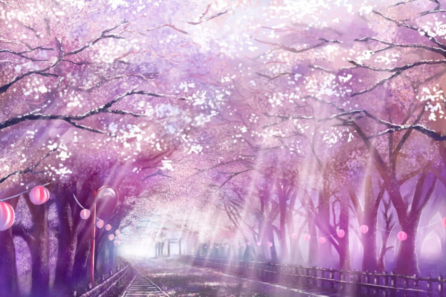 Enchanted Cherry Blossom Path Anime Scene Background