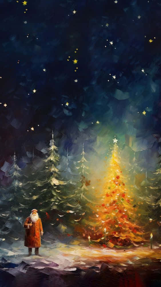 Enchanted Christmas Eve Santaand Tree Background