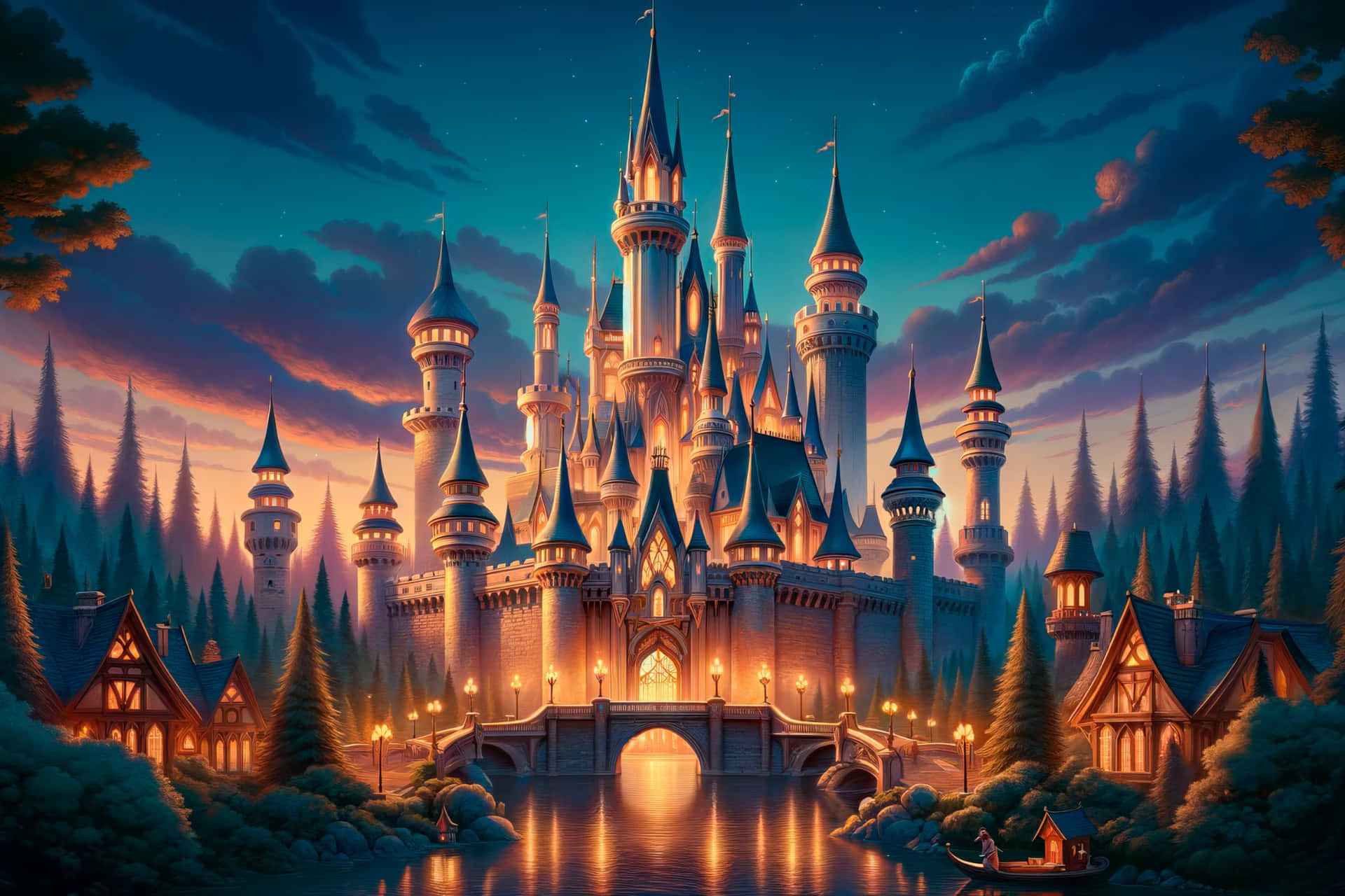 Enchanted Fairytale Castleat Twilight Background