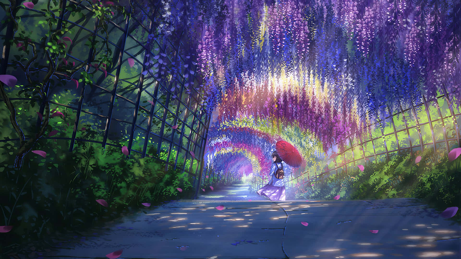 Enchanted Floral Archway Anime Scene Background