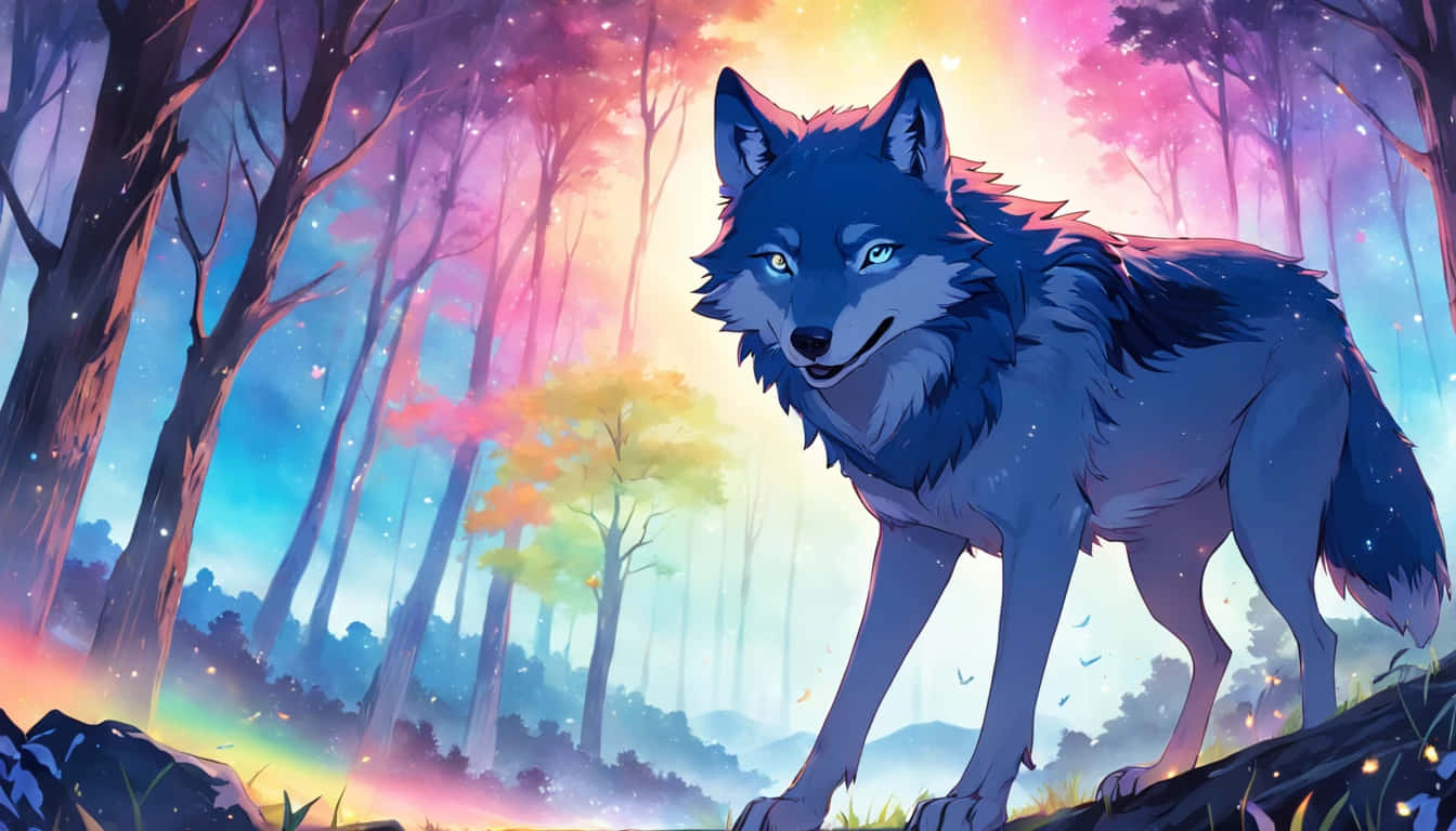 Enchanted Forest Anime Wolf Background