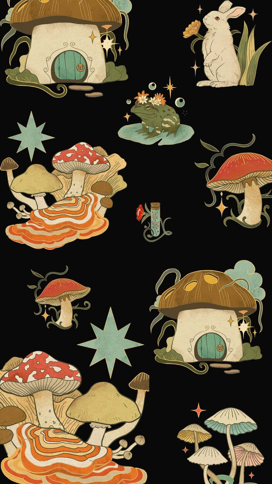 Enchanted_ Forest_ Creatures_and_ Mushroom_ Houses Background