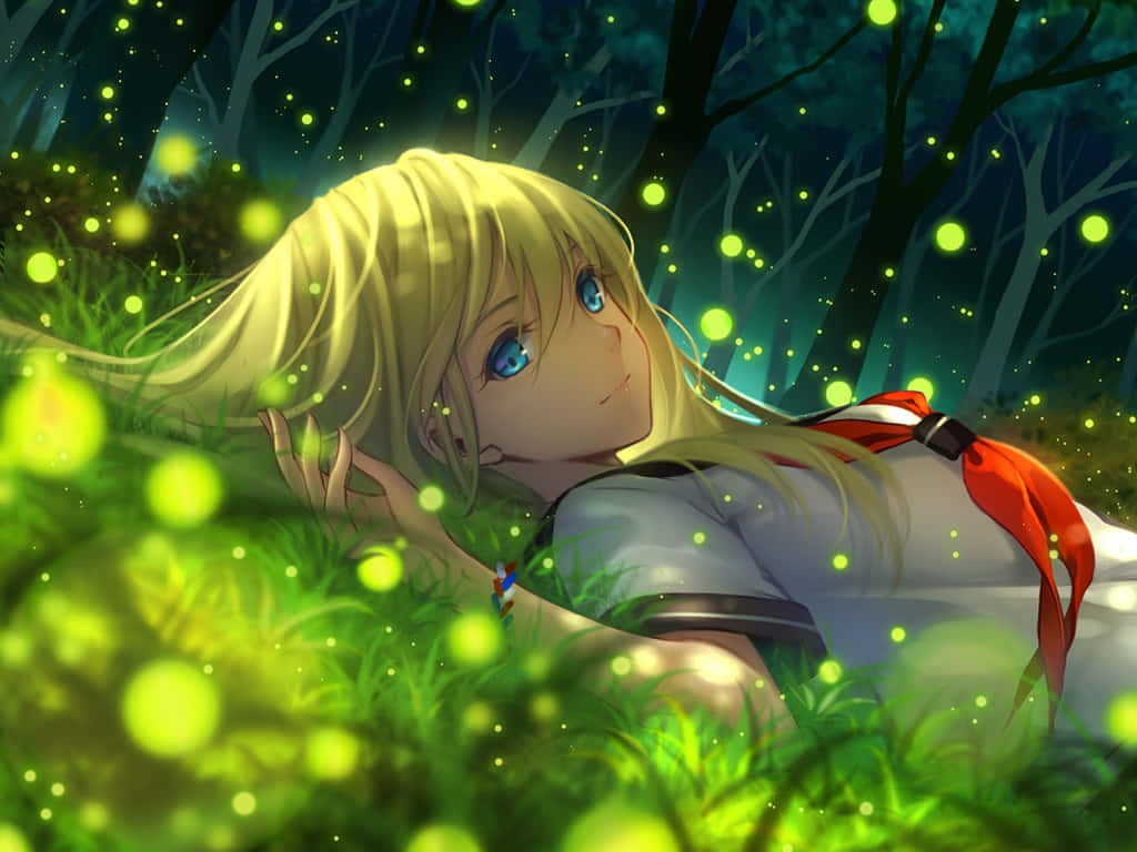 Enchanted Forest Glow Anime Girl Background