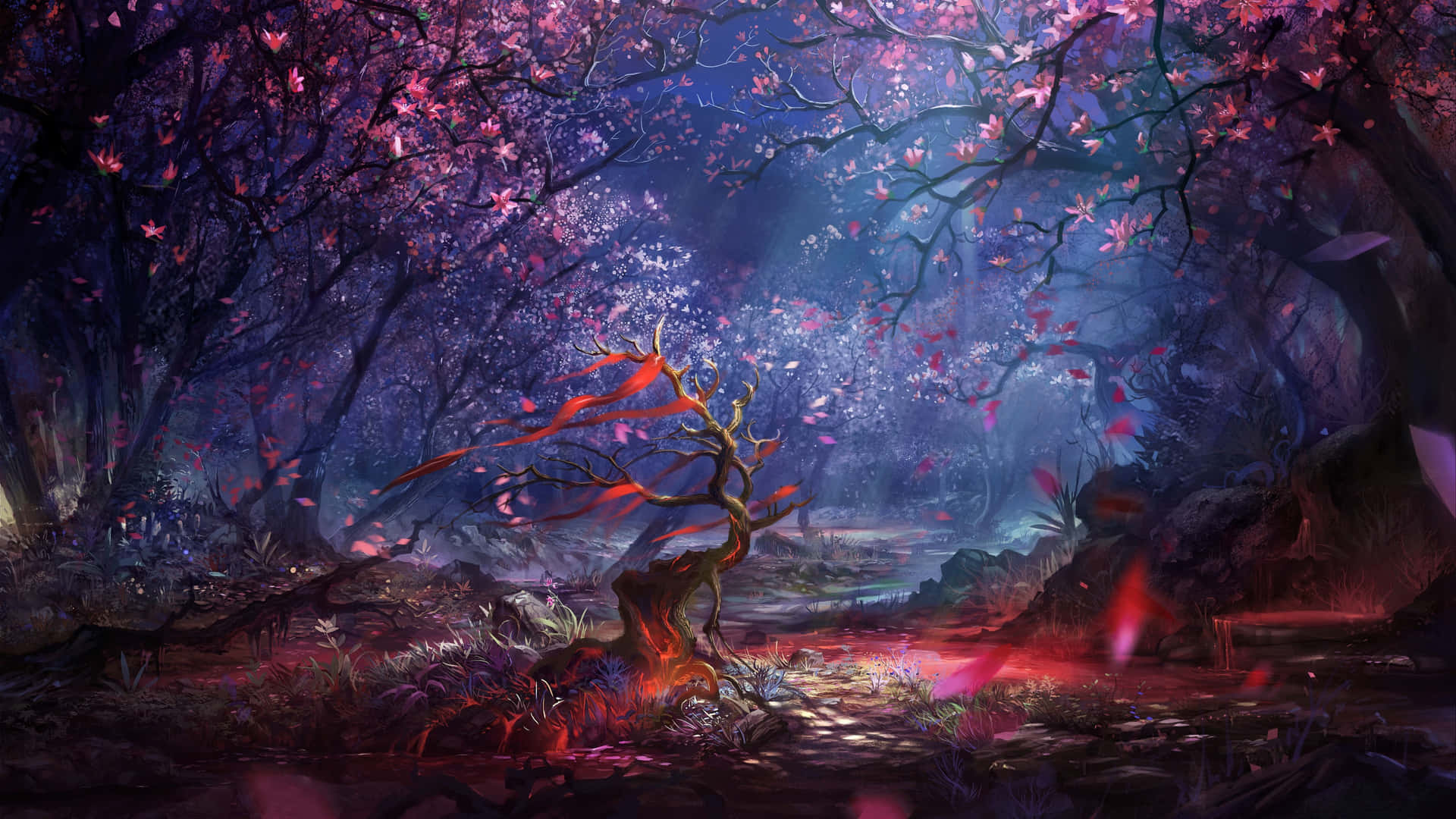 Enchanted Forest Glowing Tree4 K Art Background