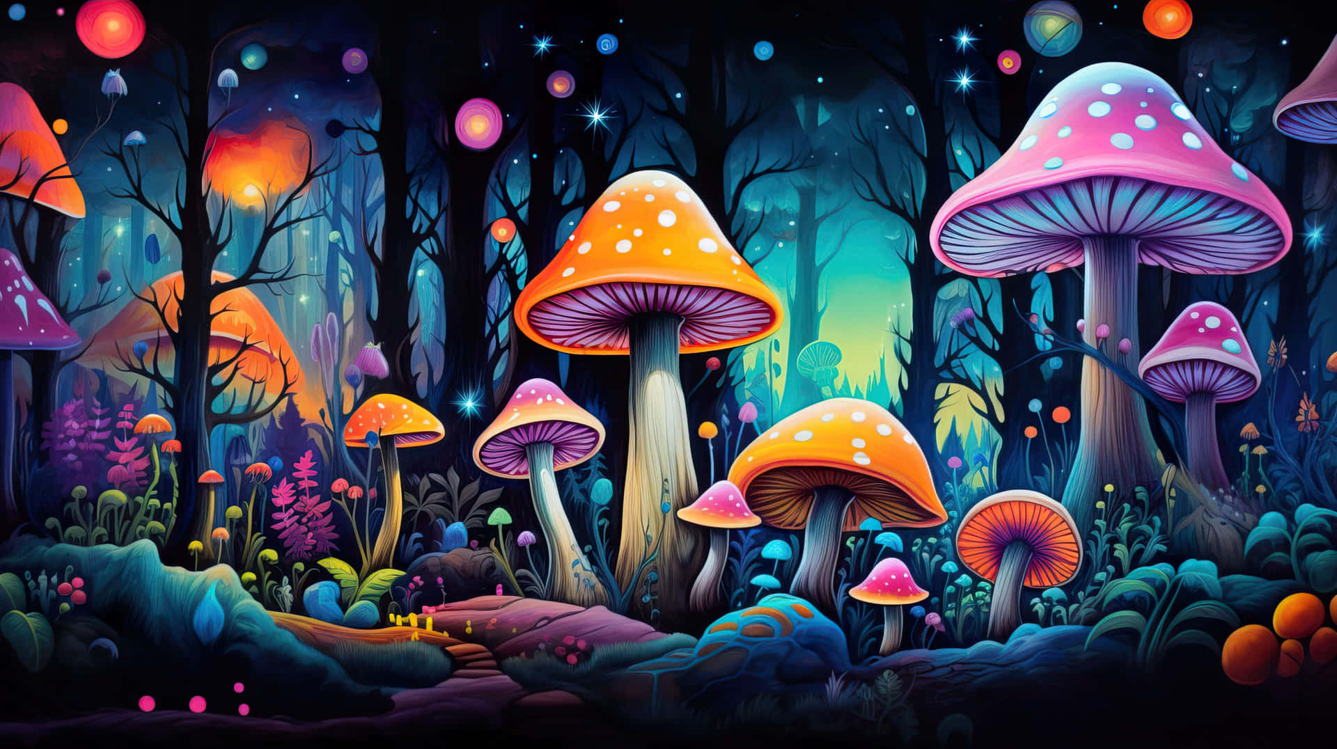 Enchanted Forest Mushroom Glow Background