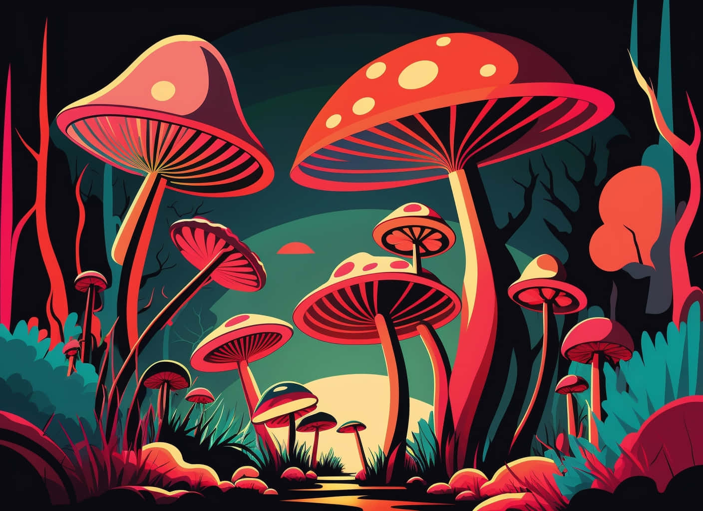 Enchanted Forest Mushrooms Art Background