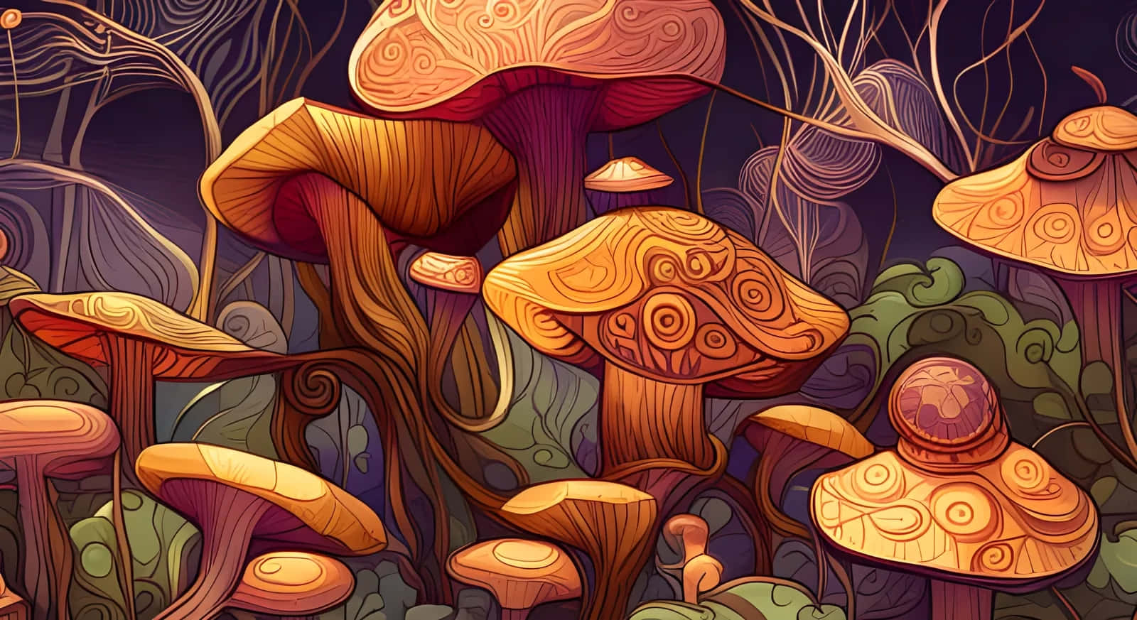Enchanted Forest Mushrooms Artwork Background
