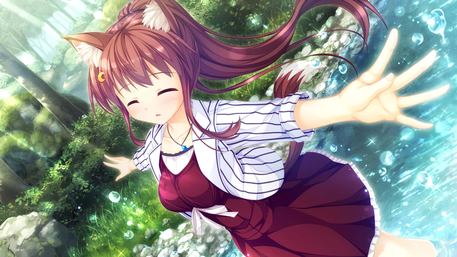 Enchanted Forest Neko Girl Reaching Out Background