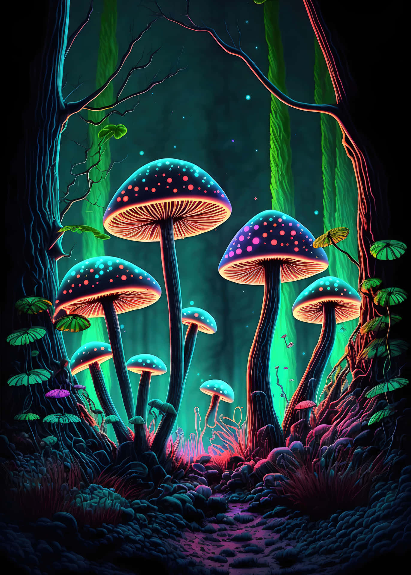 Enchanted_ Glowing_ Mushroom_ Forest_ Art Background