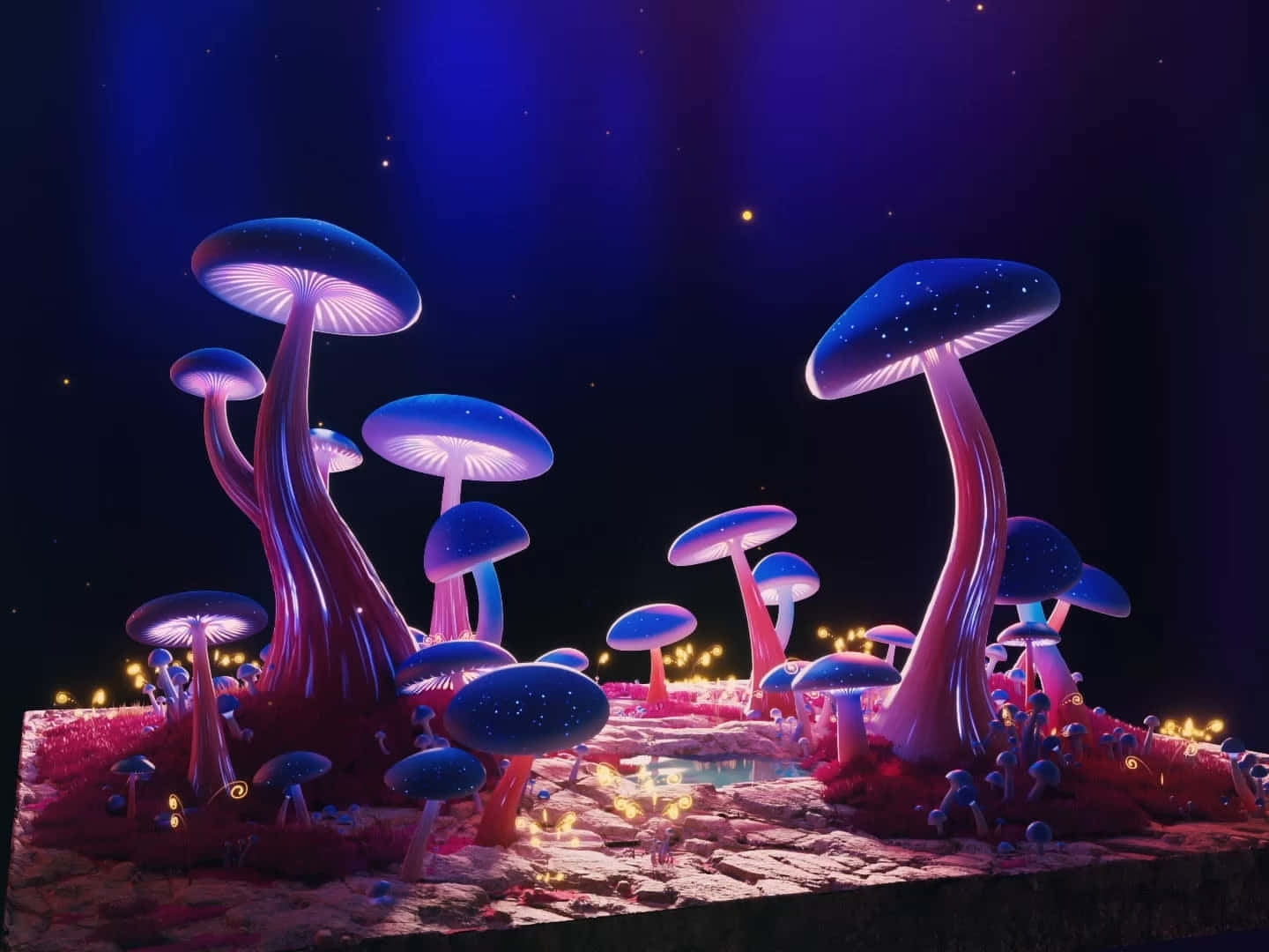Enchanted Glowing Mushroom Forest Background