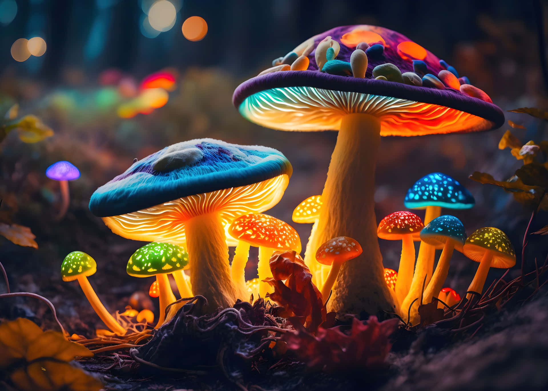 Enchanted_ Glowing_ Mushrooms_ Art Background
