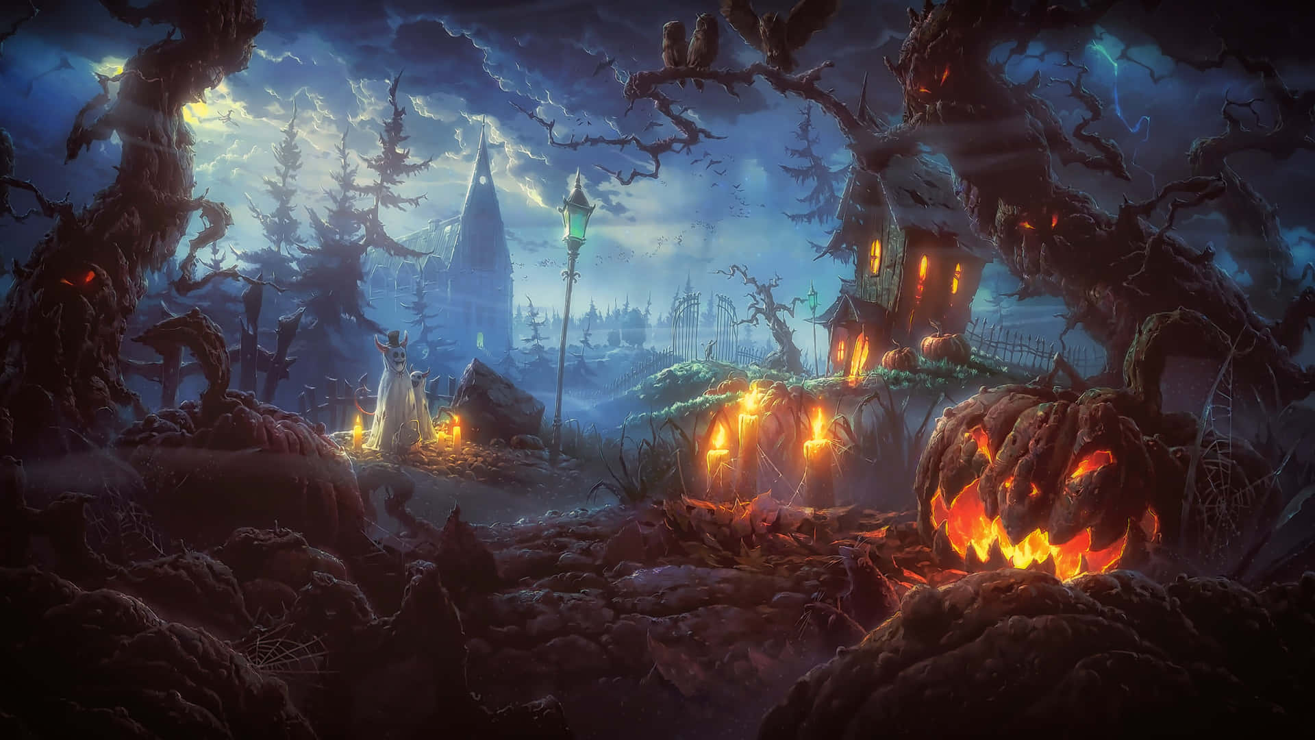 Enchanted_ Halloween_ Night_ Scene Background