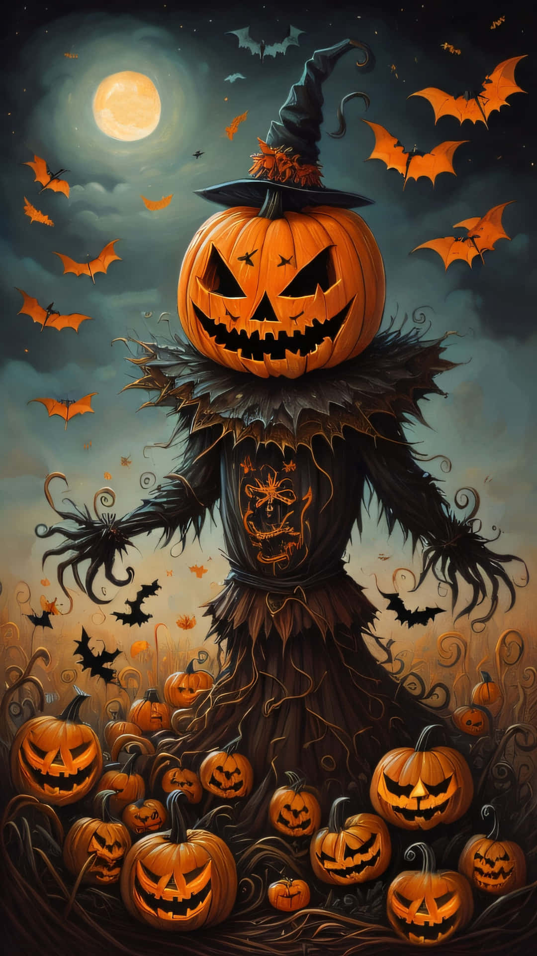 Enchanted Halloween Scarecrow Jack O Lanterns Background