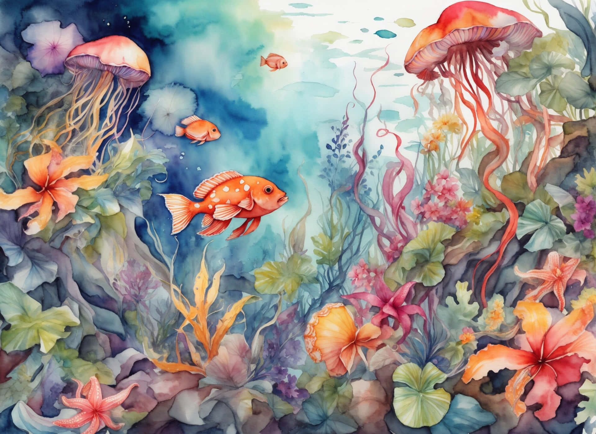 Enchanted Marine Life Watercolor Background