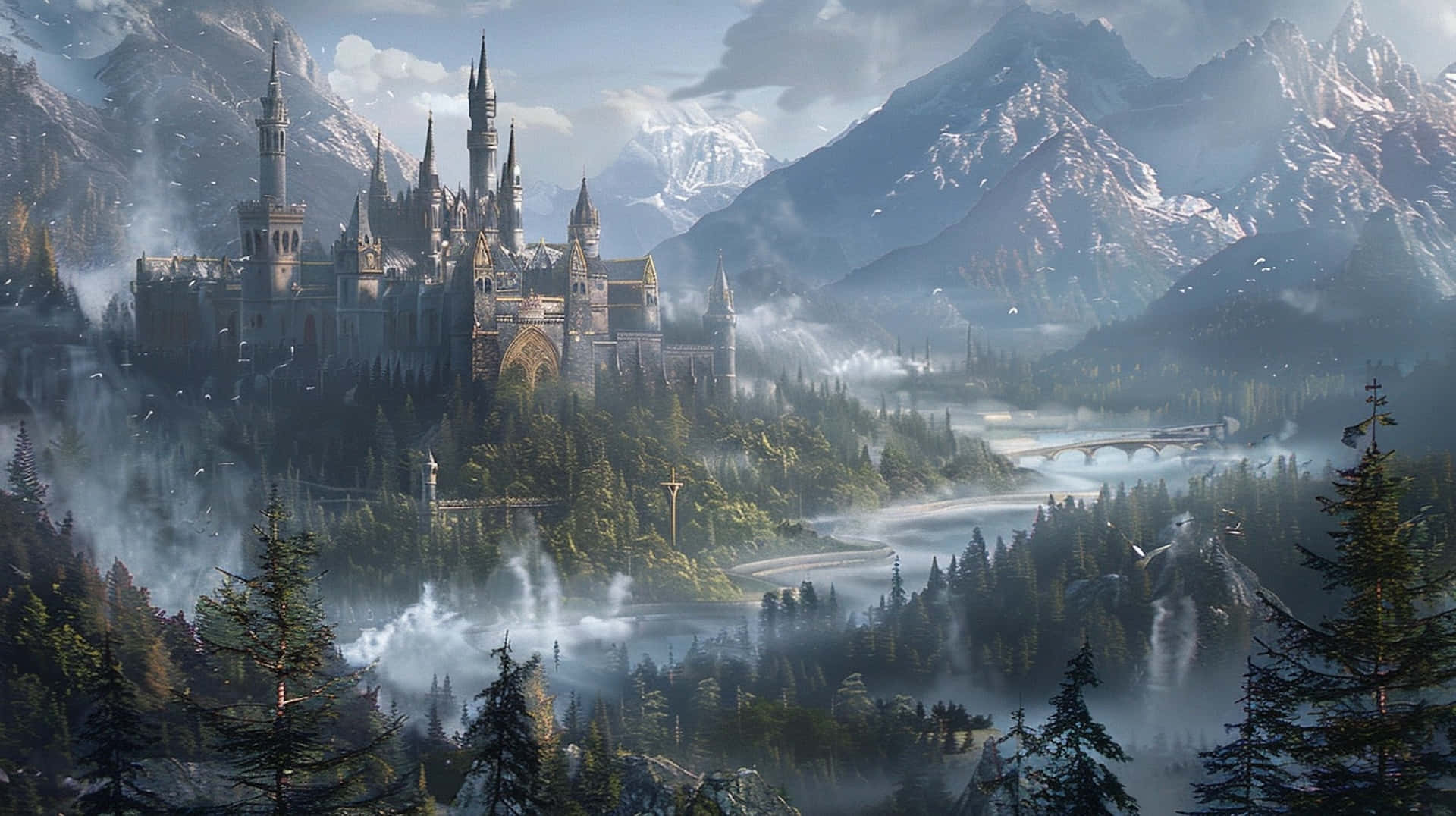 Enchanted_ Mountain_ Castle_ Fantasy_ Landscape Background