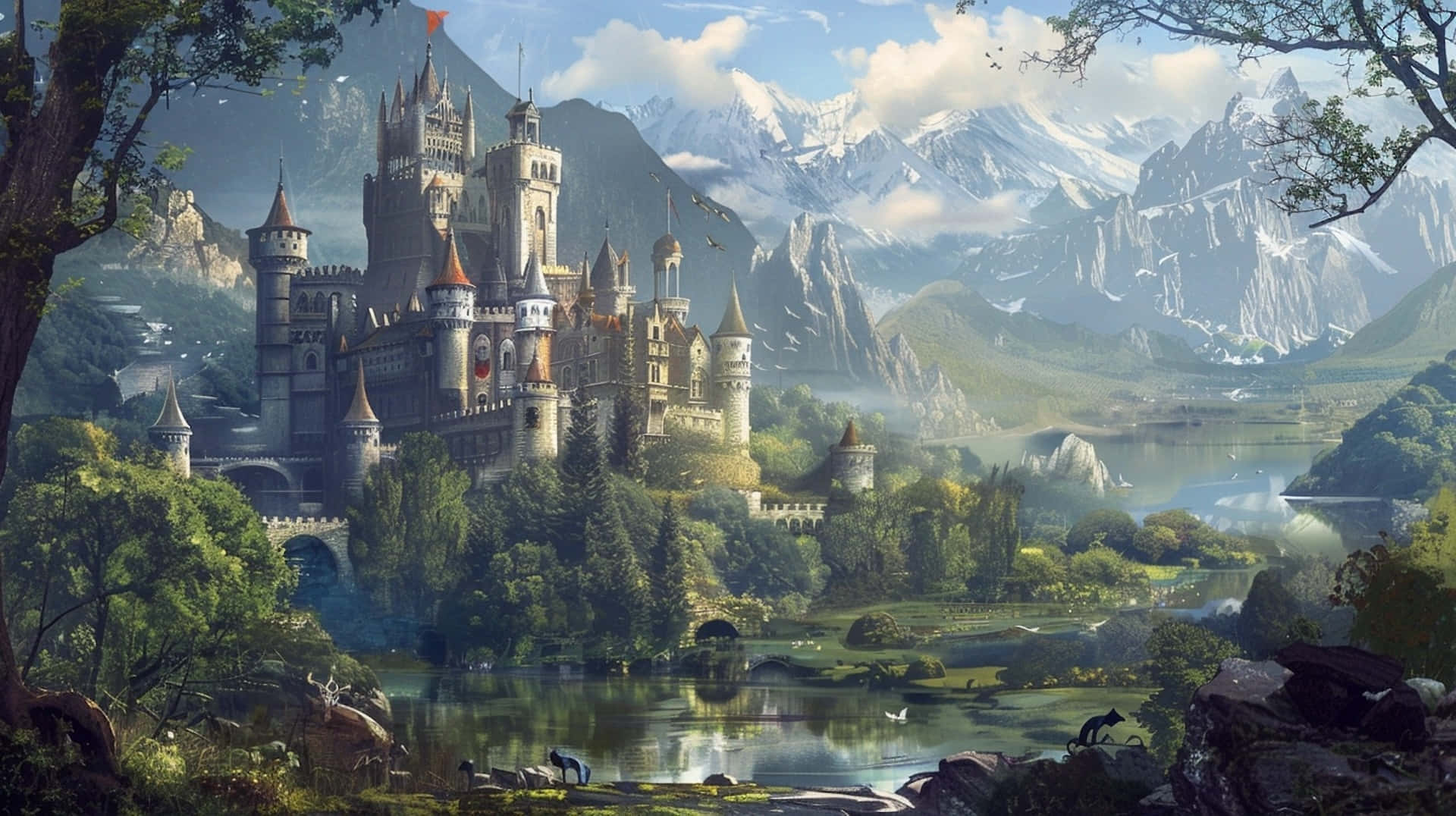 Enchanted_ Mountain_ Castle_ Landscape Background