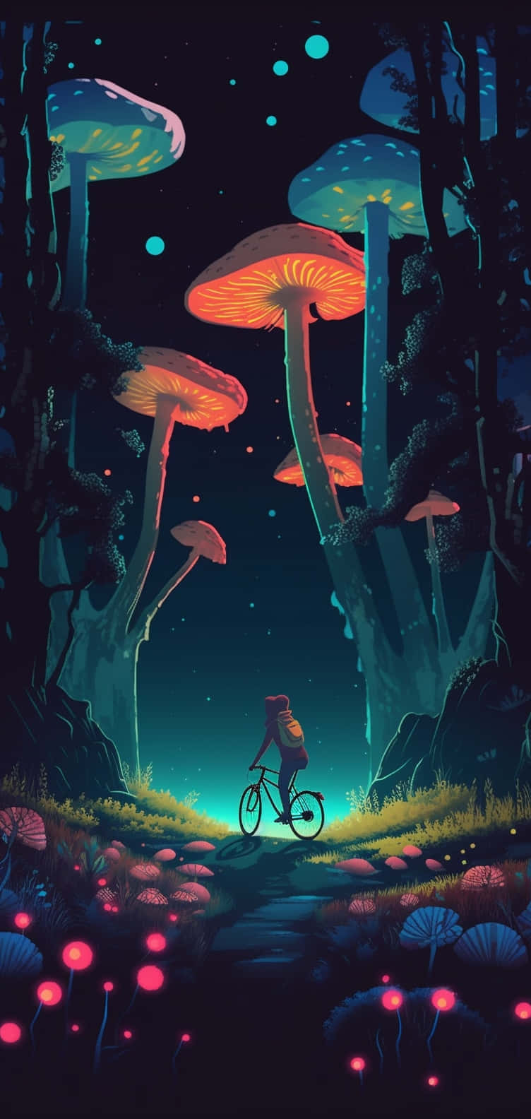 Enchanted_ Mushroom_ Forest_ Cycling_ Art Background