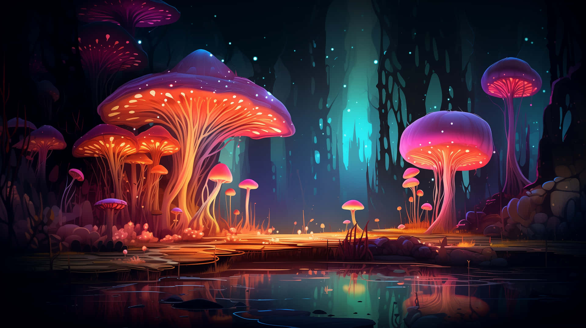 Enchanted_ Mushroom_ Glow_ Forest_ Art Background