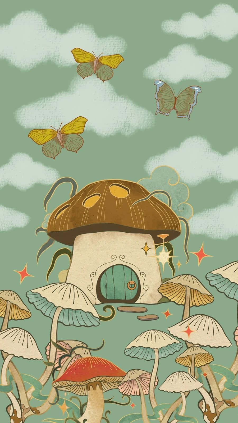 Enchanted Mushroom House Fantasy Illustration Background