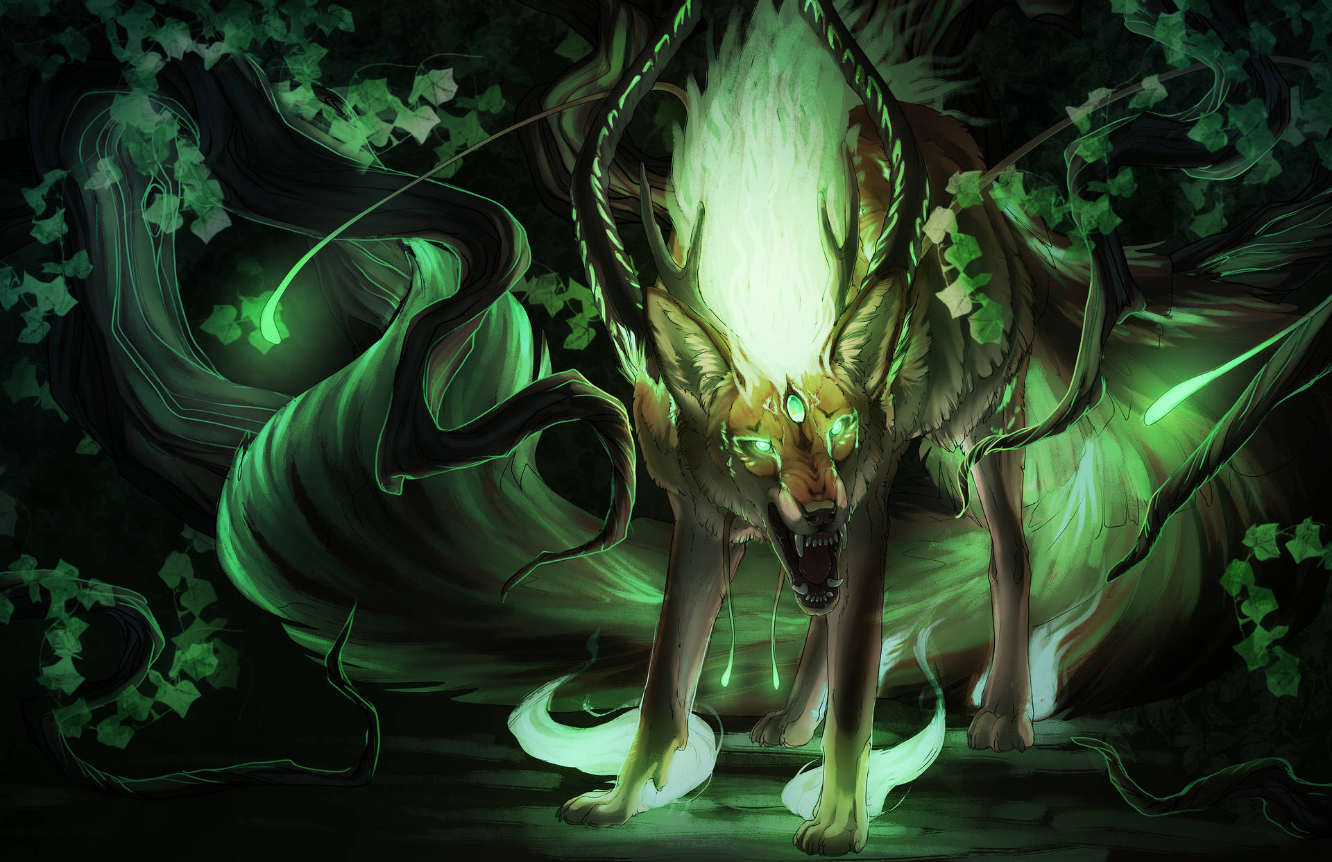 Enchanted Neon Green Reindeer In Mystical Land Background