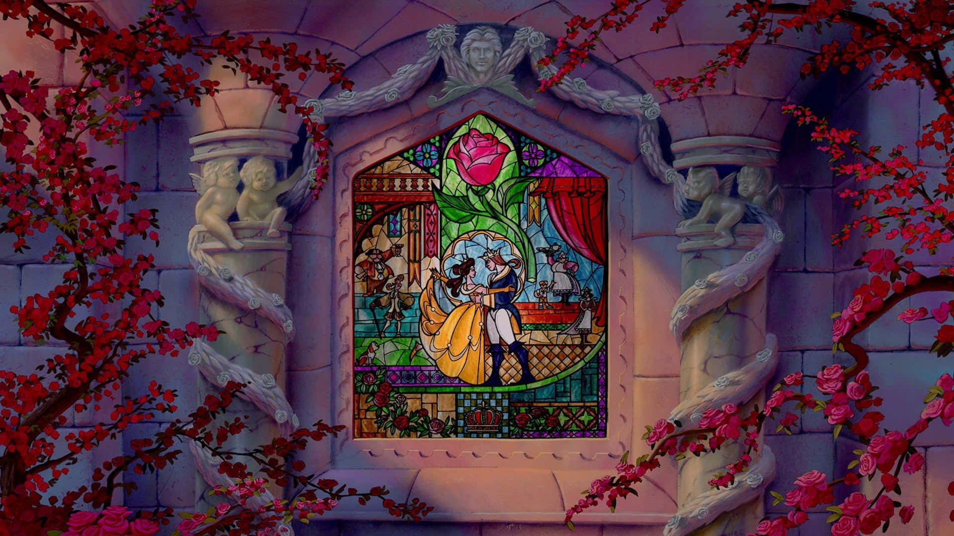 Enchanted Rose Stained Glass Window Background