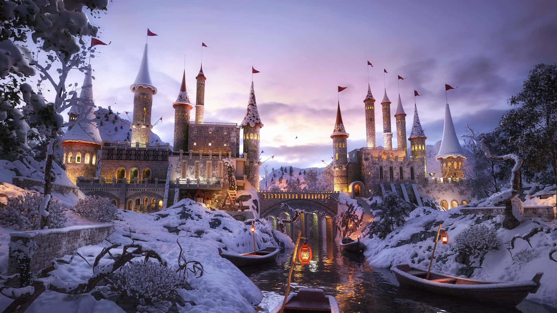 Enchanted_ Winter_ Castle_4 K Background