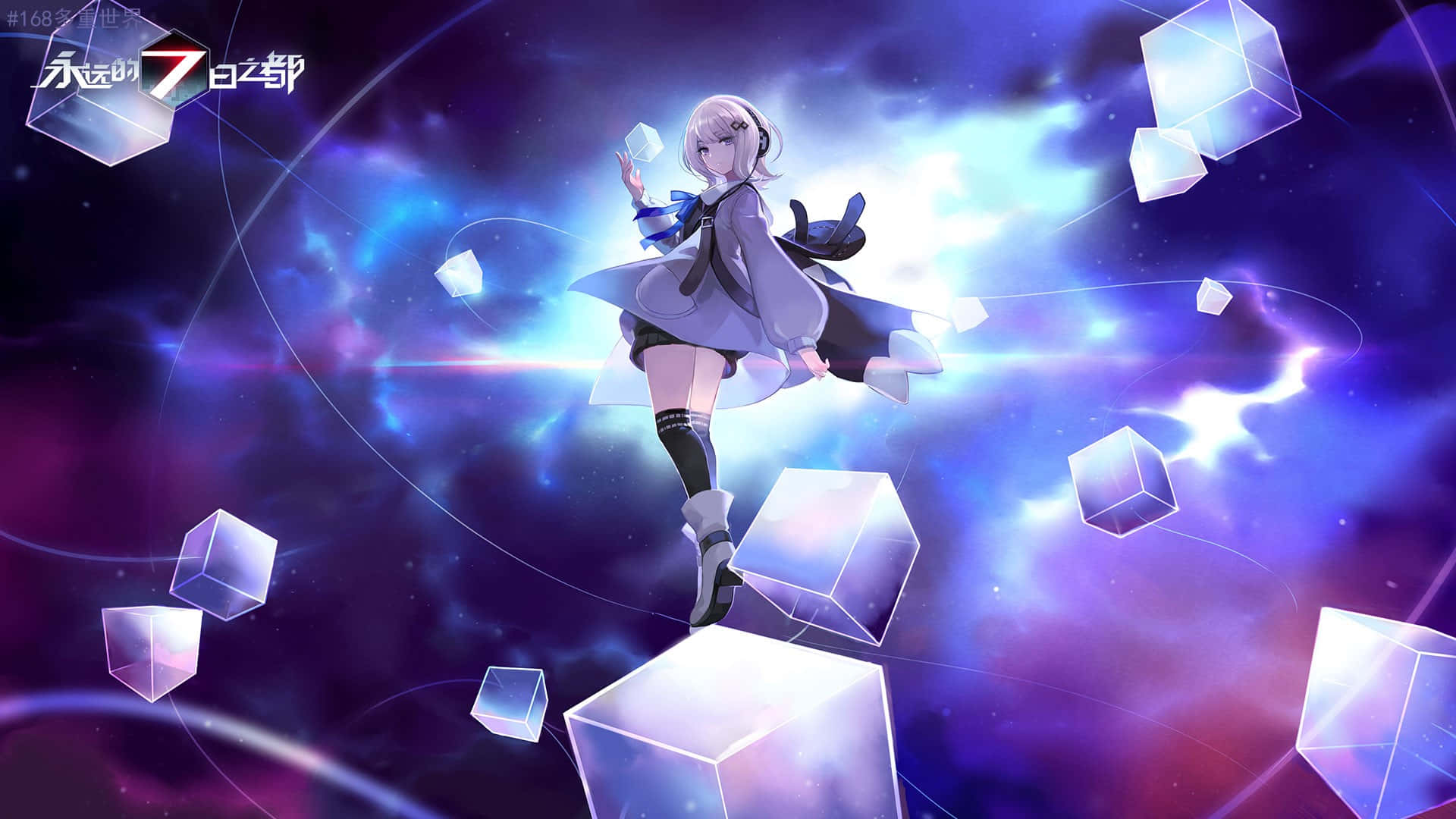 Enchanting 3d Anime Princess Amidst Shimmering Cubes Background