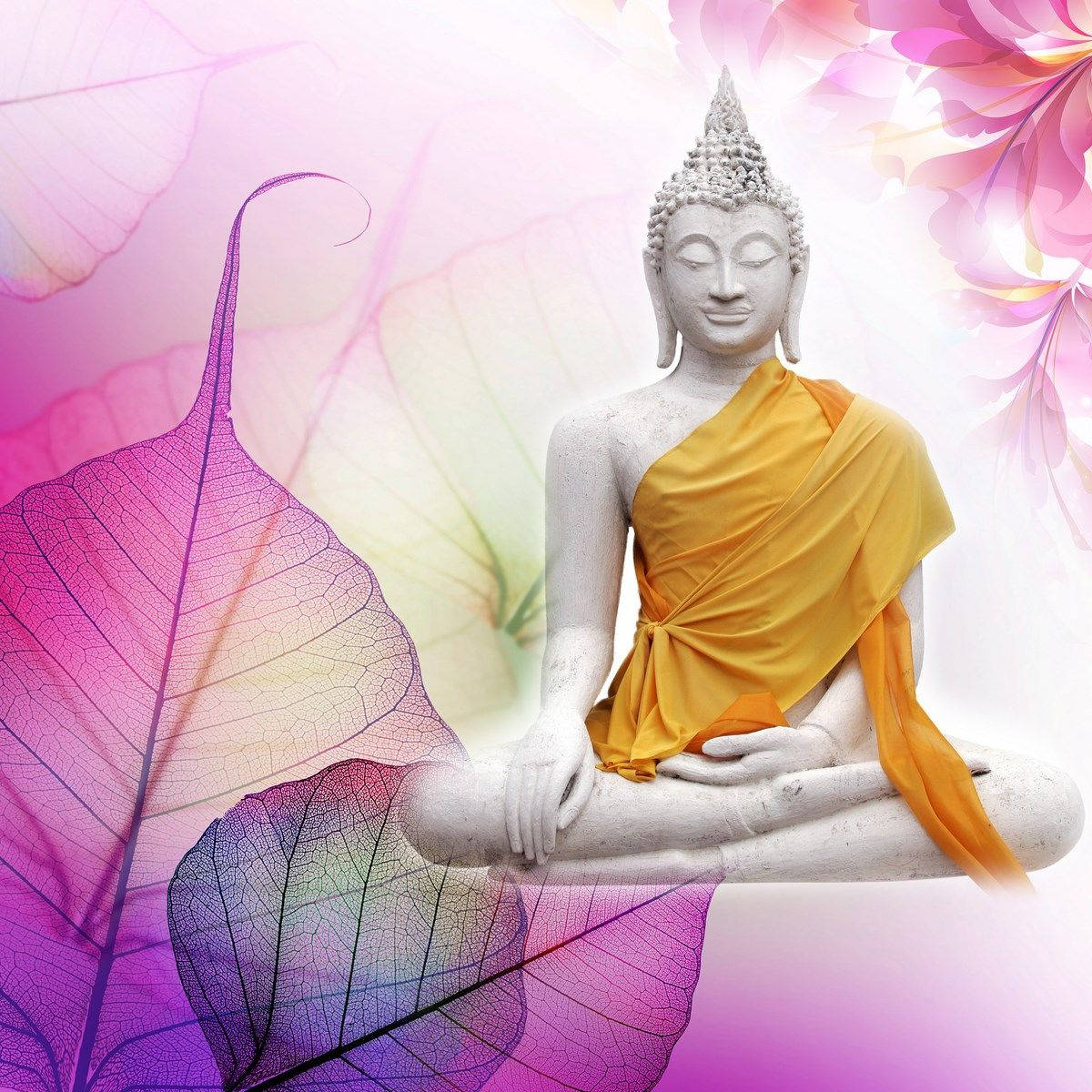 Enchanting 3d Buddha Amidst Pink Cherry Blossoms Background