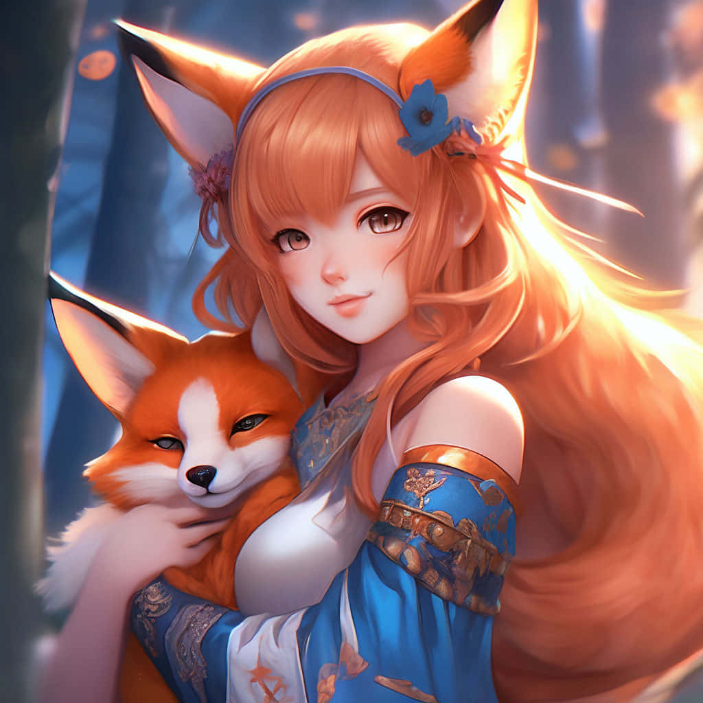 Enchanting_ Anime_ Fox_ Girl_with_ Pet_ Fox Background