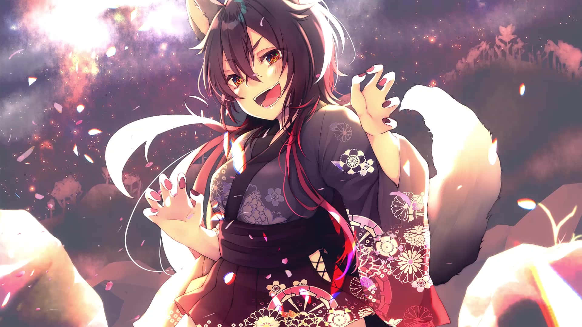 Enchanting Anime Fox Girlin Kimono Background