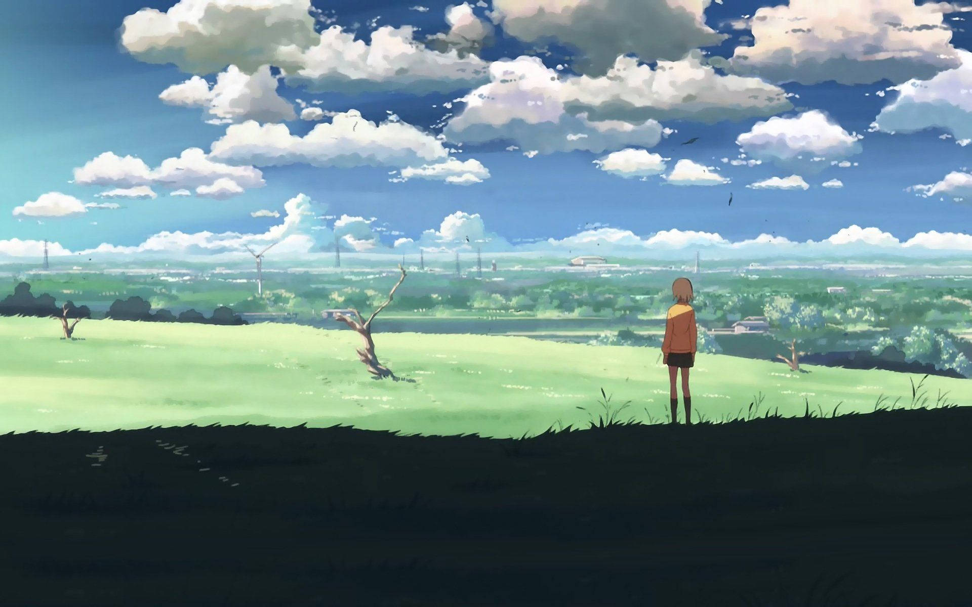 Enchanting Anime Landscape Of Vast Open Field Background