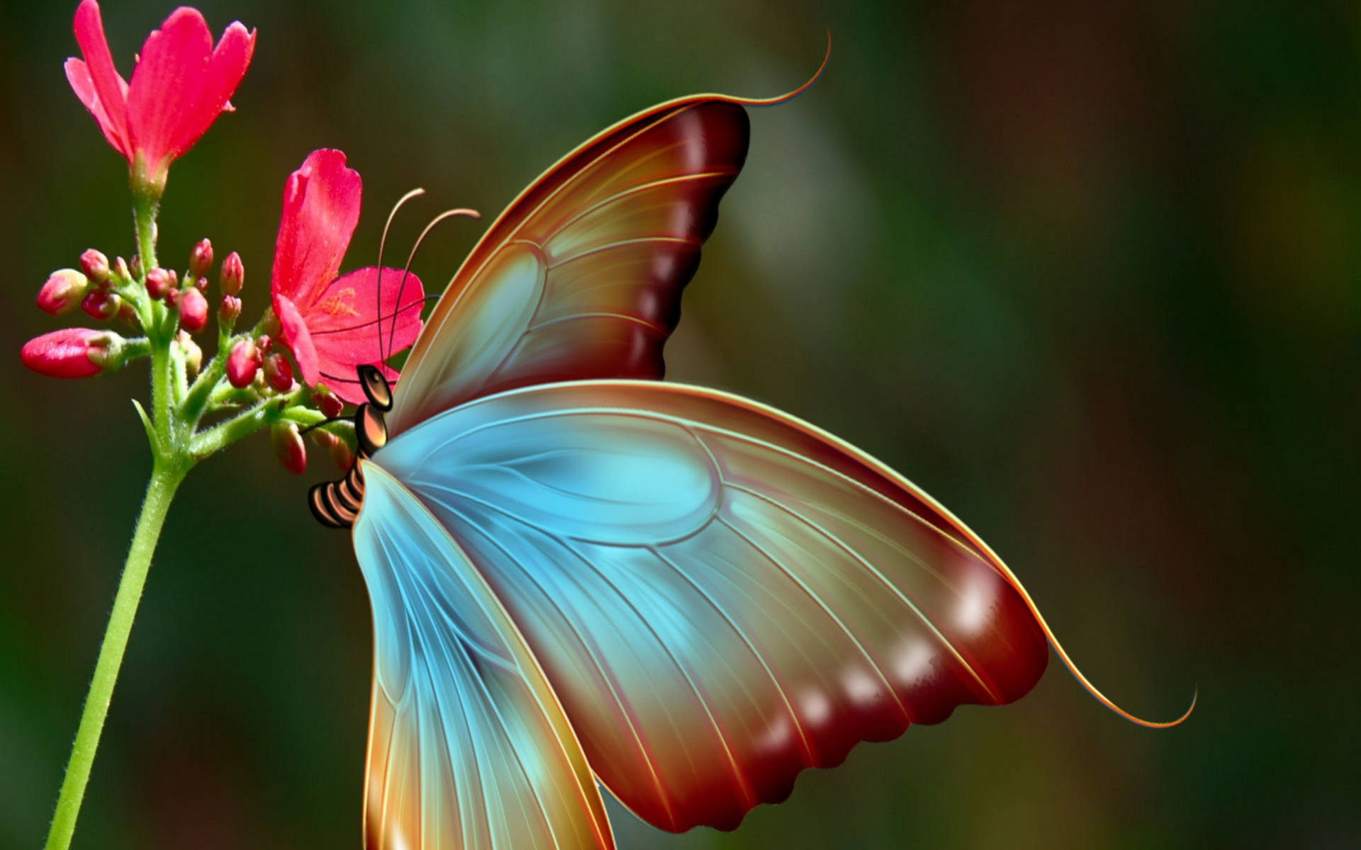 Enchanting Butterfly And Pink Flowers Background