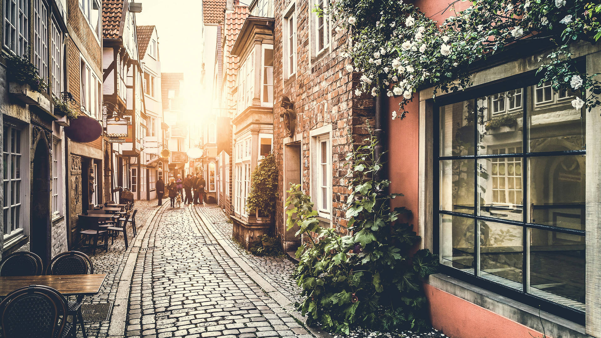 Enchanting European Street Travel Laptop Background