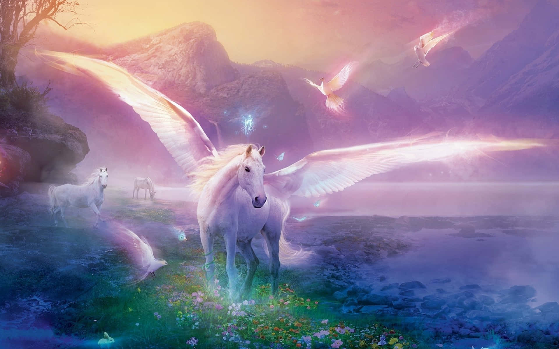 Enchanting Glowing Unicorn Is Dancing And Frolicking On This Desktop Wallpaper Background